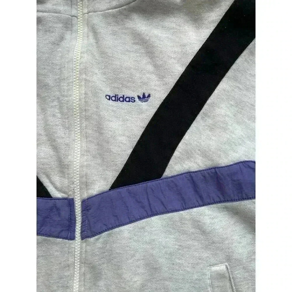 Vintage 80s Adidas Full Zip Sweatshirt Jacket Trefoil Men's M Gray Retro - Picture 5 of 14